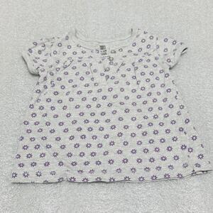 Faded Glory Toddler Girl's Purple Daisy Short Sleeve Floral Top Gray 18M